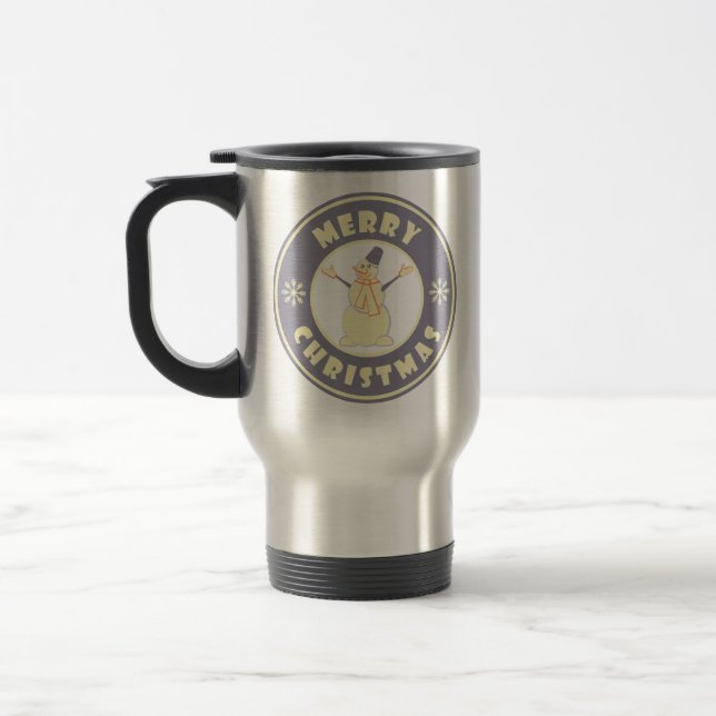 Merry Christmas happy snowman famous coffe style Travel Mug (Left)