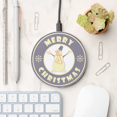 Merry Christmas happy snowman famous coffe style Wireless Charger