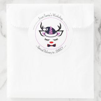 Merry Christmas. Happy Unicorn Face Classic Round Sticker