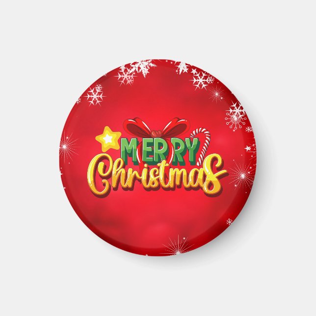 Merry Christmas Happy Xmas Red Green Holiday Fun Magnet (Front)