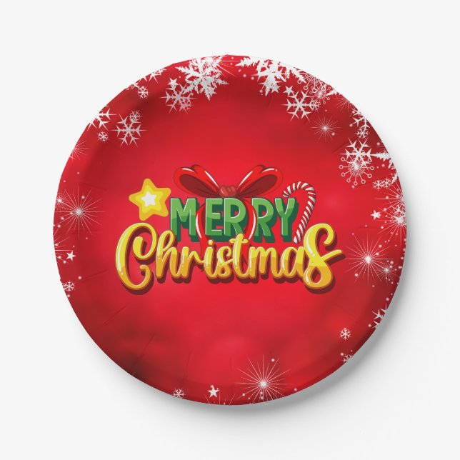 Merry Christmas Happy Xmas Red Green Holiday Fun Paper Plates (Front)