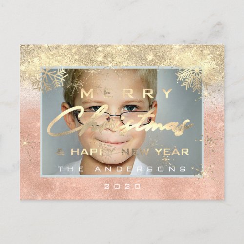 Merry CHristmas Happy Year Gold  Photo Joy Snow Postcard