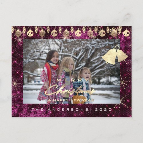 Merry Christmas Happy Year Gold Snowflakes Purple Postcard