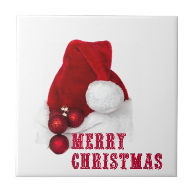 Merry Christmas Hat Ceramic Tile (Front)