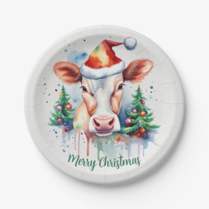 Merry Christmas Hat Festive Cow - Paper Plates
