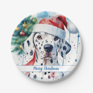 Merry Christmas Hat Festive Dalmatian -   Paper Plates