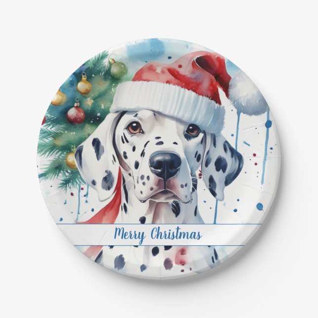 Merry Christmas Hat Festive Dalmatian -   Paper Plates (Front)