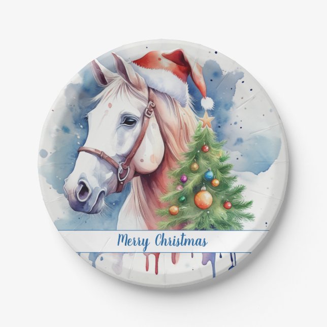 Merry Christmas Hat Festive Horse -   Paper Plates (Front)
