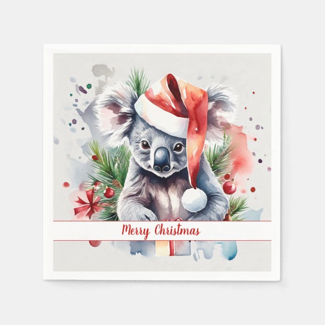 Merry Christmas Hat Festive Koala -   Napkins (Front)