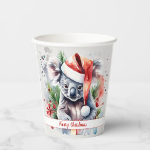 Merry Christmas Hat Festive Koala - Paper Cups