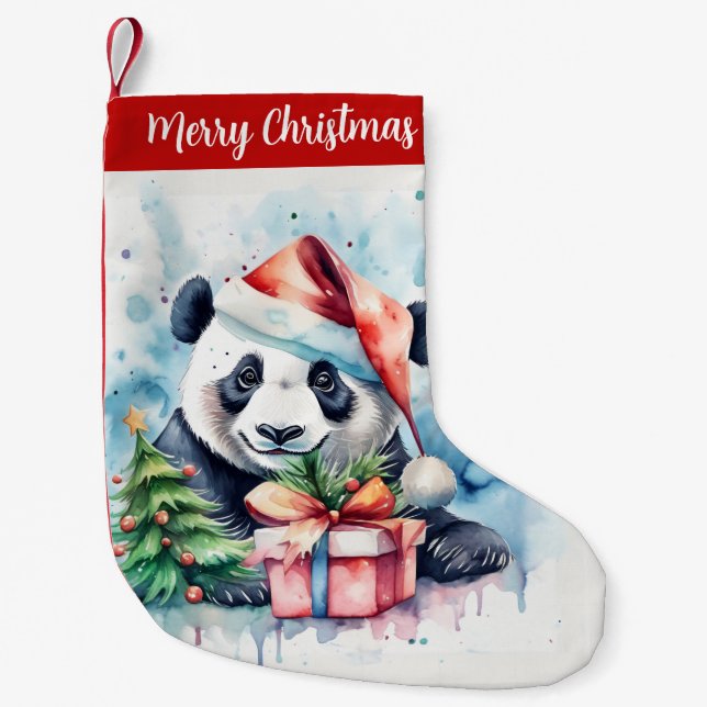 Merry Christmas Hat Festive Panda -  Small Christmas Stocking (Front)