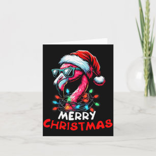 Merry Christmas Hat Santa Flamingo Christmas Light Card