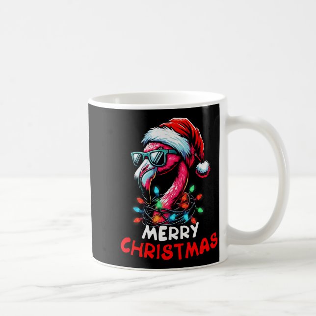 Merry Christmas Hat Santa Flamingo Christmas Light Coffee Mug (Right)