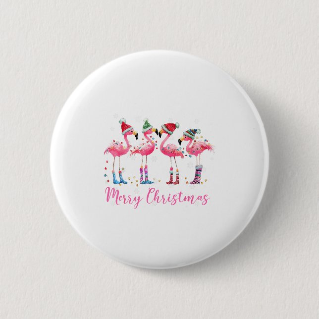 Merry Christmas Hat Santa Flamingo Light Christmas Button (Front)