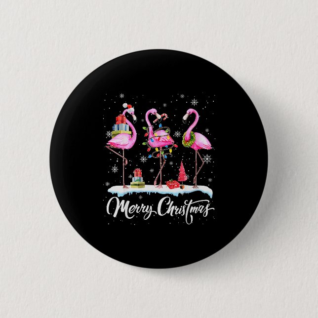 Merry Christmas Hat Santa Flamingo Light Christmas Button (Front)