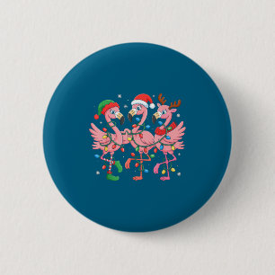 Merry Christmas Hat Santa Flamingo Light Christmas Button