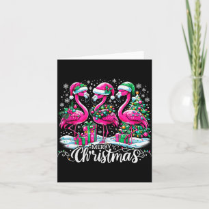 Merry Christmas Hat Santa Flamingo Light Christmas Card
