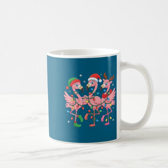 Merry Christmas Hat Santa Flamingo Light Christmas Coffee Mug (Right)