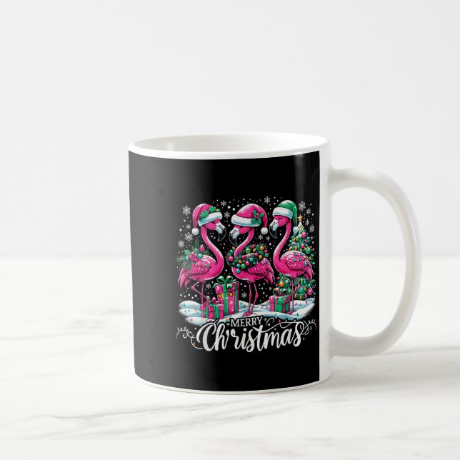 Merry Christmas Hat Santa Flamingo Light Christmas Coffee Mug (Right)