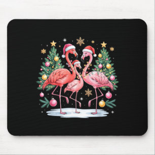 Merry Christmas Hat Santa Flamingo Light Christmas Mouse Pad