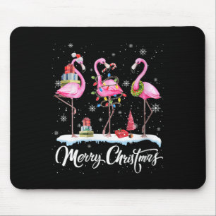 Merry Christmas Hat Santa Flamingo Light Christmas Mouse Pad