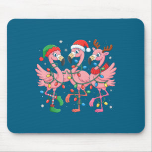 Merry Christmas Hat Santa Flamingo Light Christmas Mouse Pad