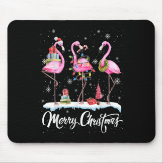 Merry Christmas Hat Santa Flamingo Light Snow Xmas Mouse Pad
