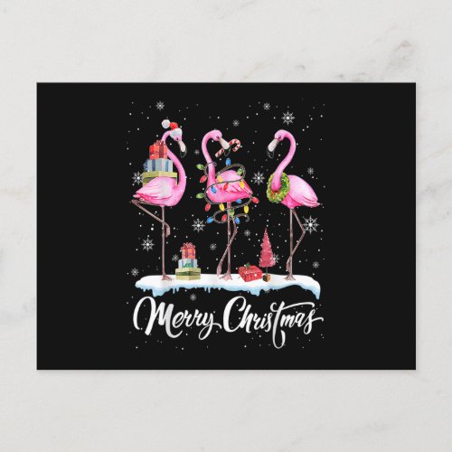 Merry Christmas Hat Santa Flamingo Light Snow Xmas Postcard