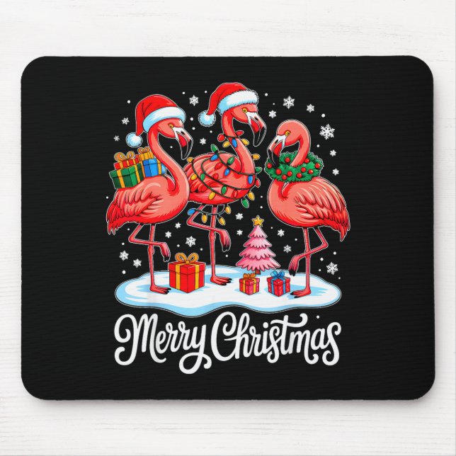 Merry Christmas Hat Santa Flamingo Light Xmas Wome Mouse Pad (Front)