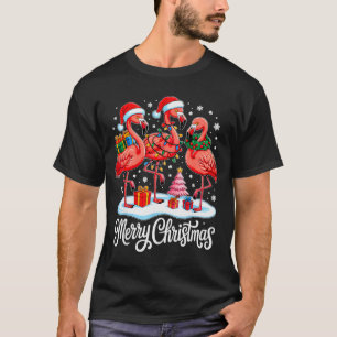 Merry Christmas Hat Santa Flamingo Light Xmas Wome T-Shirt