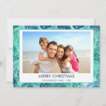 MERRY CHRISTMAS HAWAIIAN TROPICAL BEACH PHOTO HOLIDAY CARD<br><div class="desc">Blue and Green Turquoise incandescent Faux Foil Merry Christmas Hawaiian Tropical Palm Leaf Family Photo Christmas Holiday Card. The picture and family name can be replaced on this simple beach or coastal vacation Christmas Family Photo Card.</div>