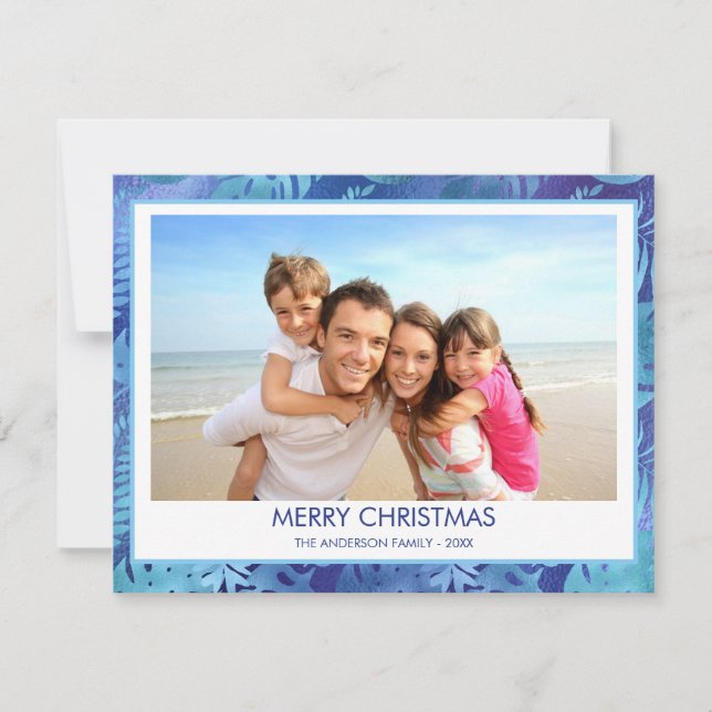 MERRY CHRISTMAS HAWAIIAN TROPICAL BLUE PHOTO HOLIDAY CARD (Front)