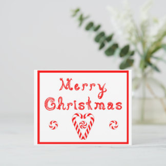 Merry Christmas Heart Candy Canes Peppermint Swirl Holiday Card