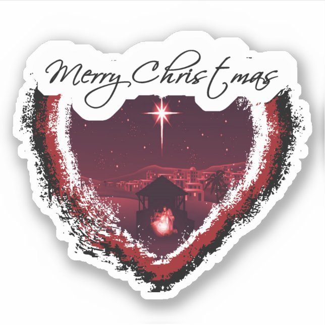 Merry Christmas heart natvity Sticker (Front)
