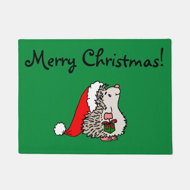 Merry Christmas Hedgehog Doormat (Front)