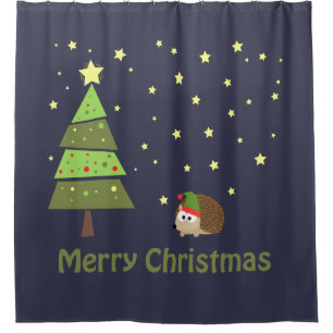 Merry Christmas! Hedgehog Elf Holiday Scene Shower Curtain