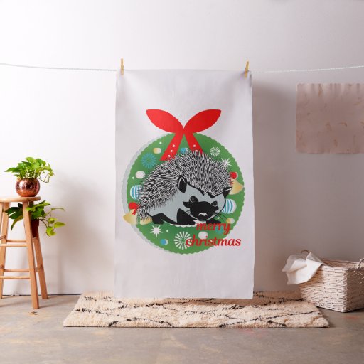 merry christmas hedgehog fabric