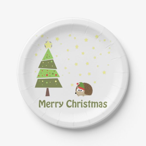 Merry Christmas Hedgehog Holiday Scene Paper Plates