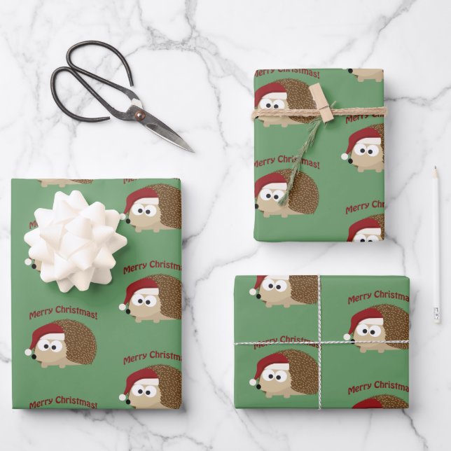 Merry Christmas! Hedgehog Wrapping Paper Sheets (Front)