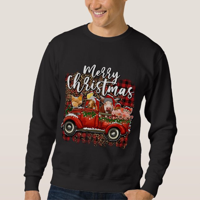 Merry Christmas Heifer Animals Farm Santa Red Truc Sweatshirt (Front)
