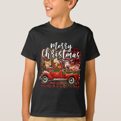 Merry Christmas Heifer Animals Farm Santa Red Truc T_Shirt