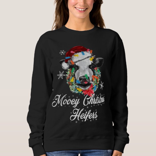 Merry Christmas Heifers Buffalo Plaid Farm Animals Sweatshirt (Front)