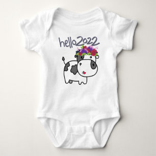 Merry Christmas Hello 2022 Goodbye 2021 Funny Cow Baby Bodysuit