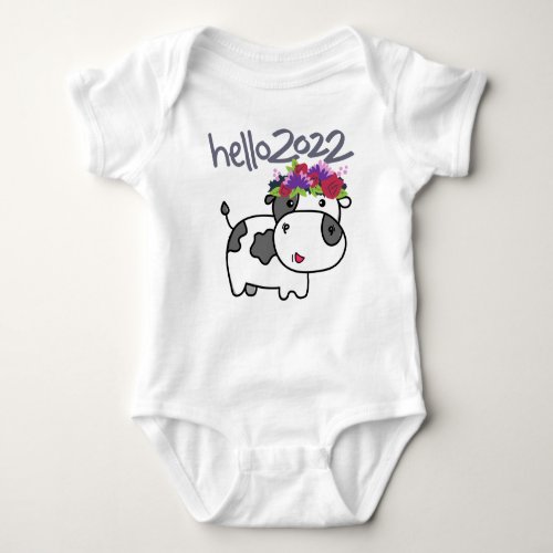 Merry Christmas Hello 2022 Goodbye 2021 Funny Cow  Baby Bodysuit