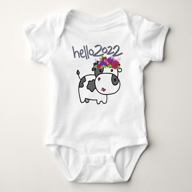 Merry Christmas Hello 2022 Goodbye 2021 Funny Cow  Baby Bodysuit (Front)