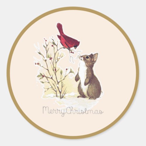 Merry Christmas Hello Bunny Classic Round Sticker