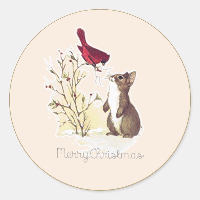 Merry Christmas Hello Bunny Classic Round Sticker (Front)