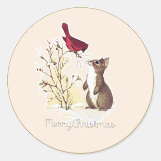 Merry Christmas Hello Bunny Classic Round Sticker