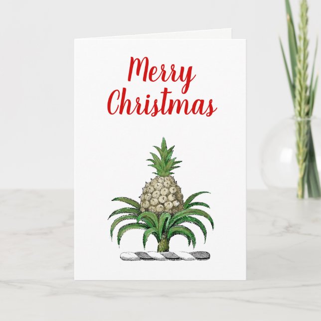 Merry Christmas Heraldic Pineapple Crest Holiday Card (Front)