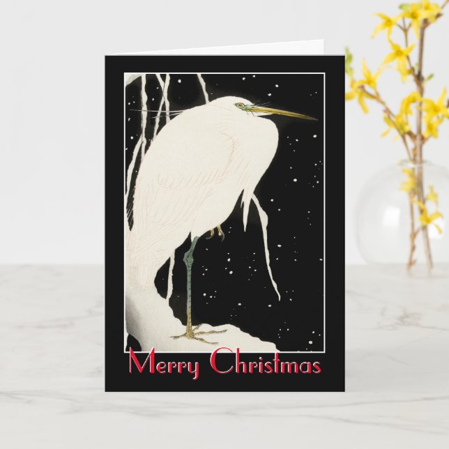 Merry Christmas - Heron in Snow - Ohara Koson  Card (Yellow Flower)